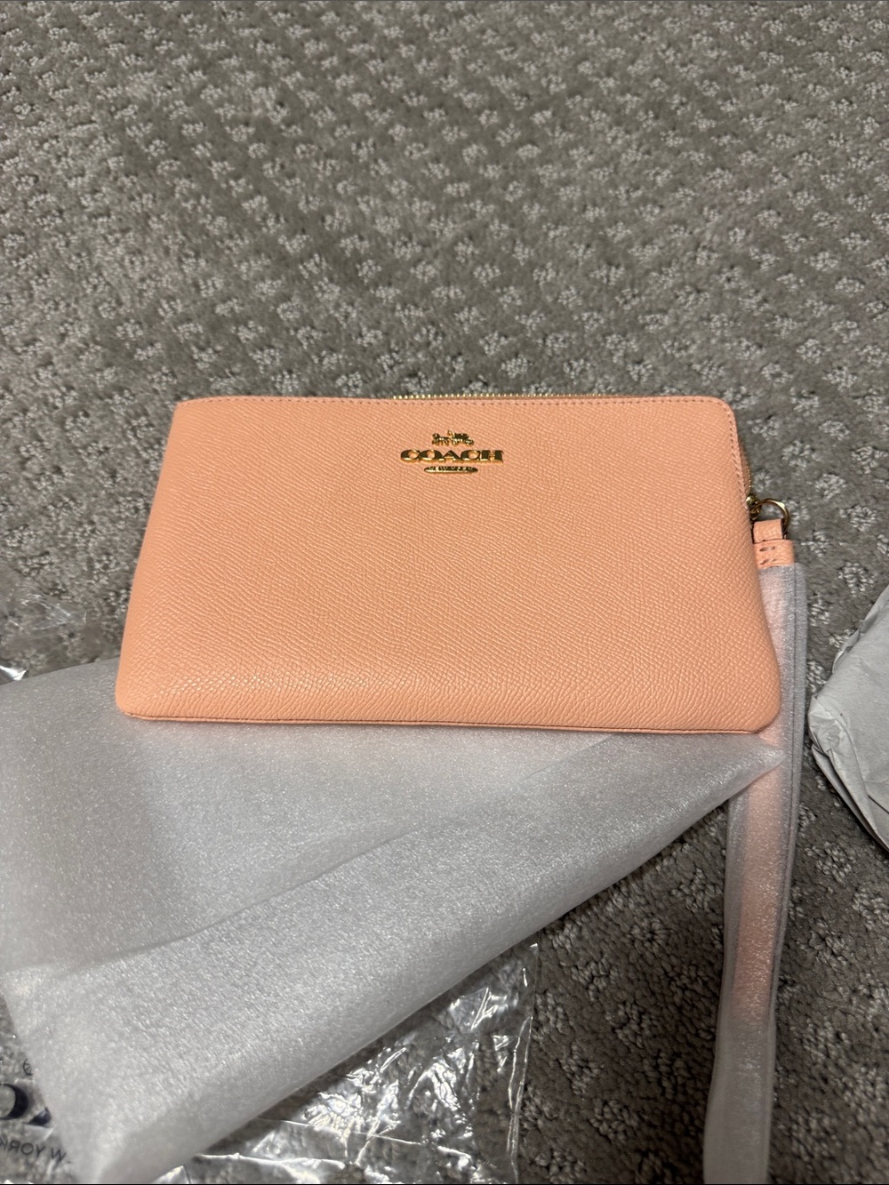 Coach Pebbled Leather Wristlet in Light Peach
